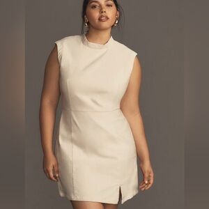 NWT Anthropologie Cream Mini Dress Stretch Linen blend US 1X